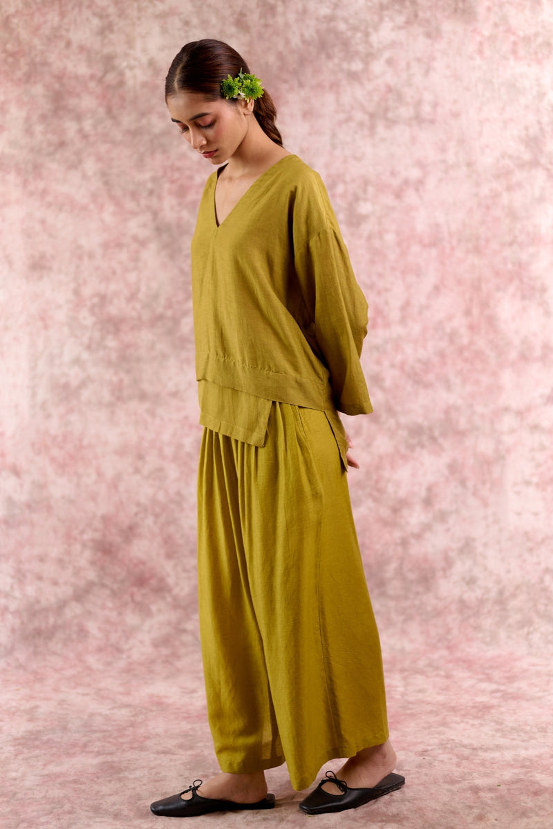 SAVANNA GREEN SET linen by Doodlage in green color for women Worldwide