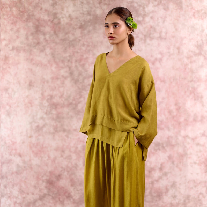 SAVANNA GREEN SET linen by Doodlage in green color for women Worldwide