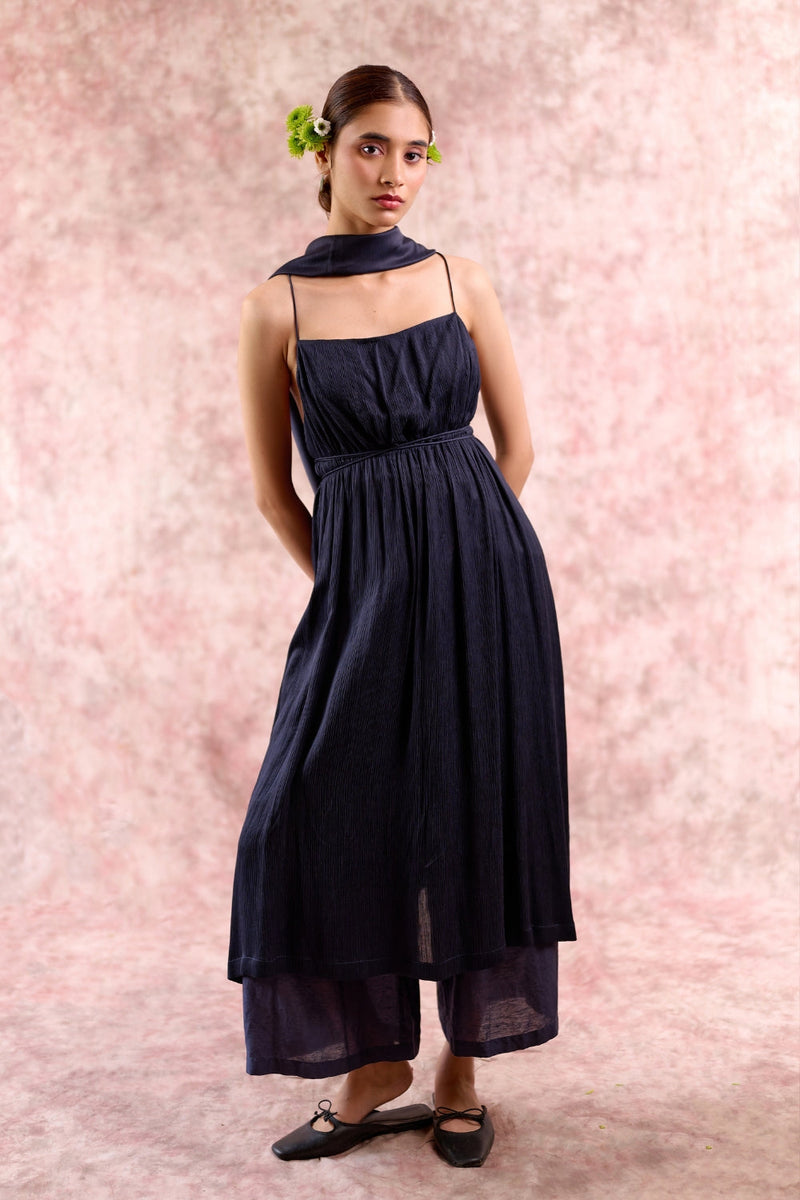 NINA NAVY SET bemberg muga silk by Doodlage in navy color for women Worldwide