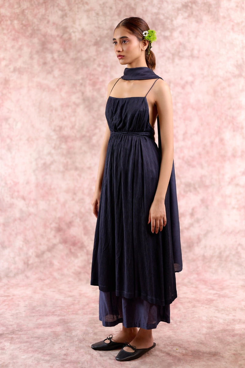 NINA NAVY SET bemberg muga silk by Doodlage in navy color for women Worldwide