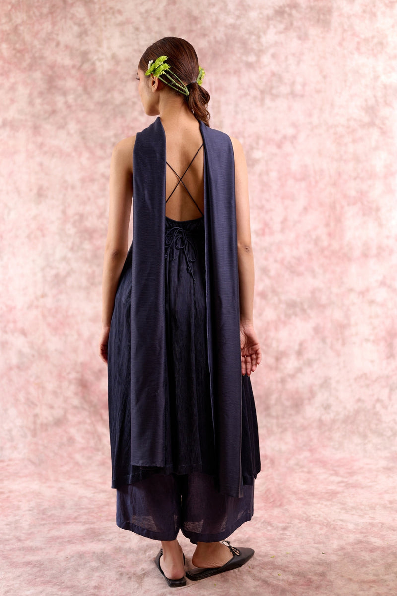 NINA NAVY SET bemberg muga silk by Doodlage in navy color for women Worldwide