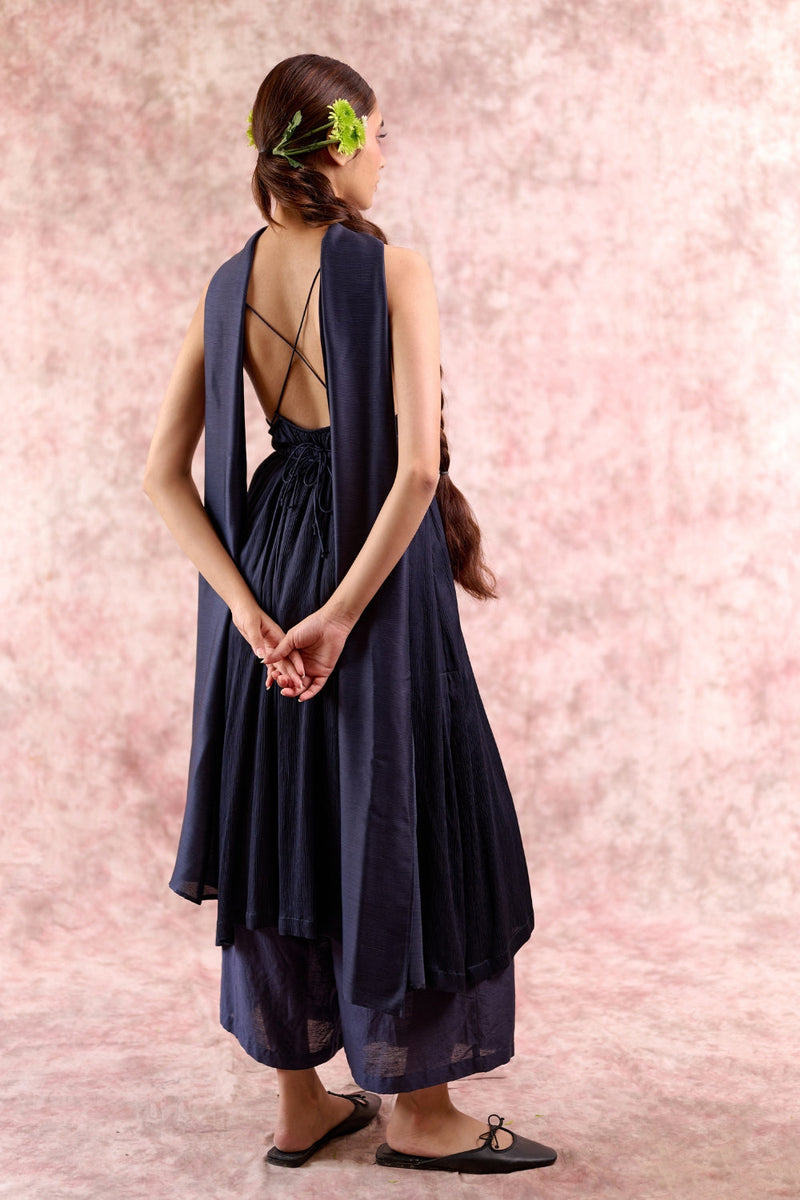 NINA NAVY SET bemberg muga silk by Doodlage in navy color for women Worldwide
