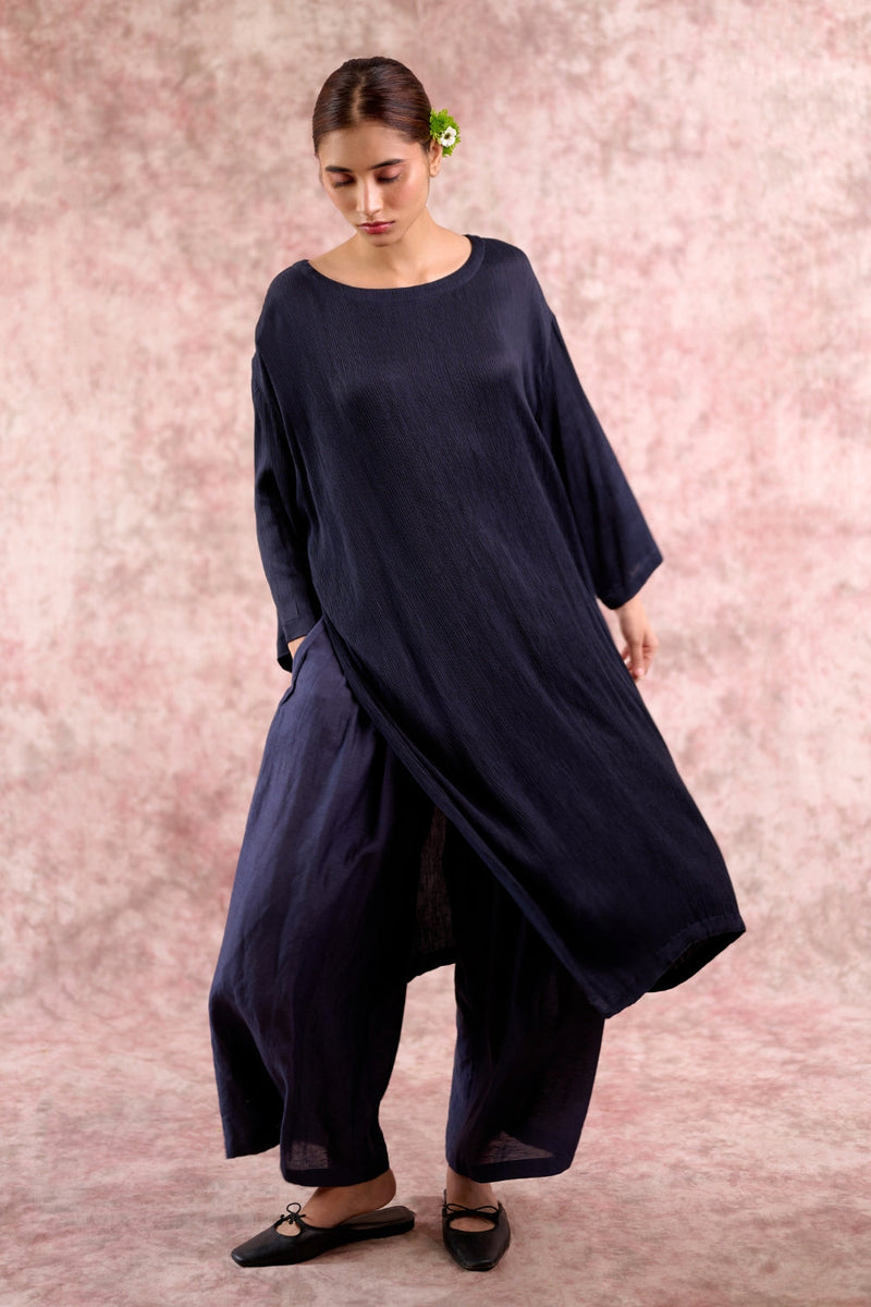 Frida Navy tunic bemberg muga silk by Doodlage in navy color for women Worldwide
