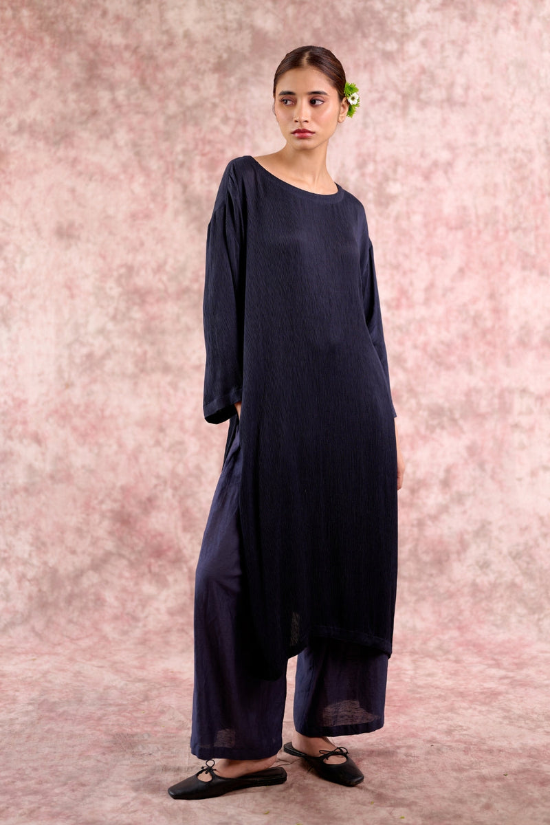 Frida Navy tunic bemberg muga silk by Doodlage in navy color for women Worldwide