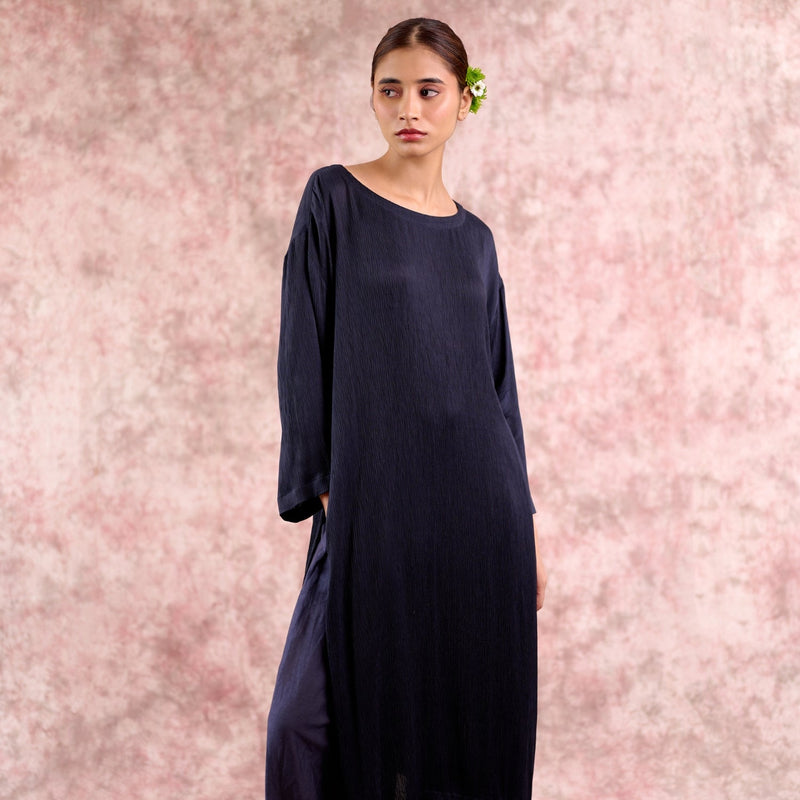 Frida Navy tunic bemberg muga silk by Doodlage in navy color for women Worldwide
