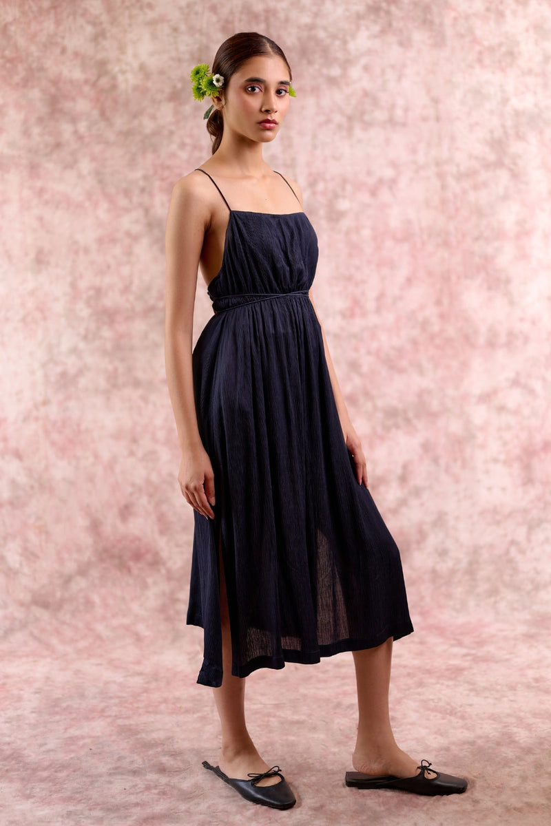 Nina Navy Tunic bemberg muga silk by Doodlage in navy color for women Worldwide