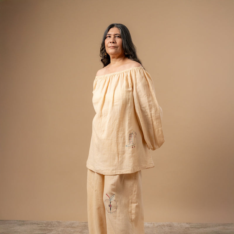 Firefly Flicker Top organic cotton gauge by Doodlage in beige color for women Worldwide