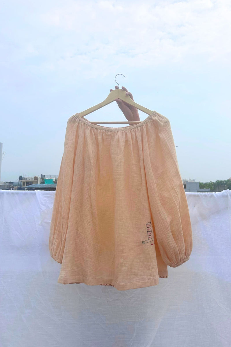 Firefly Flicker Top organic cotton gauge by Doodlage in beige color for women Worldwide