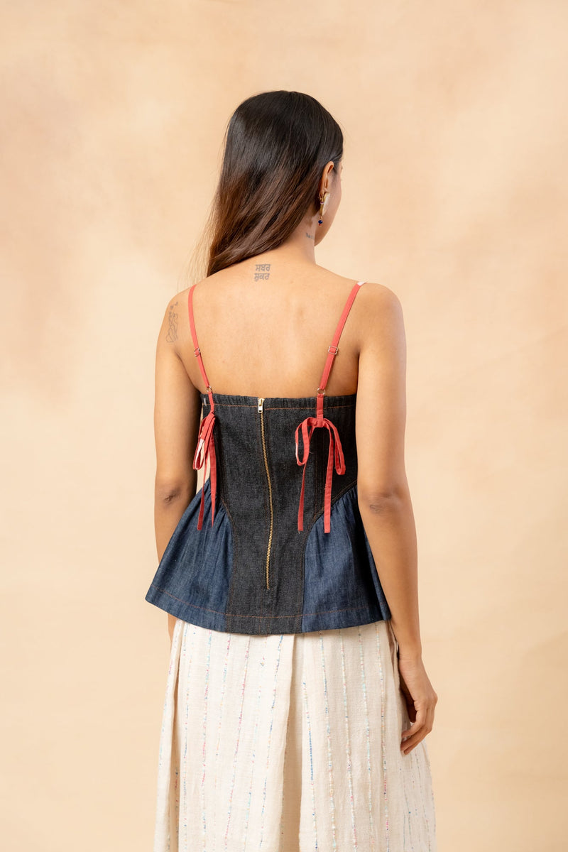 Sunhat Spell Denim Top by Doodlage in blue color for women Worldwide