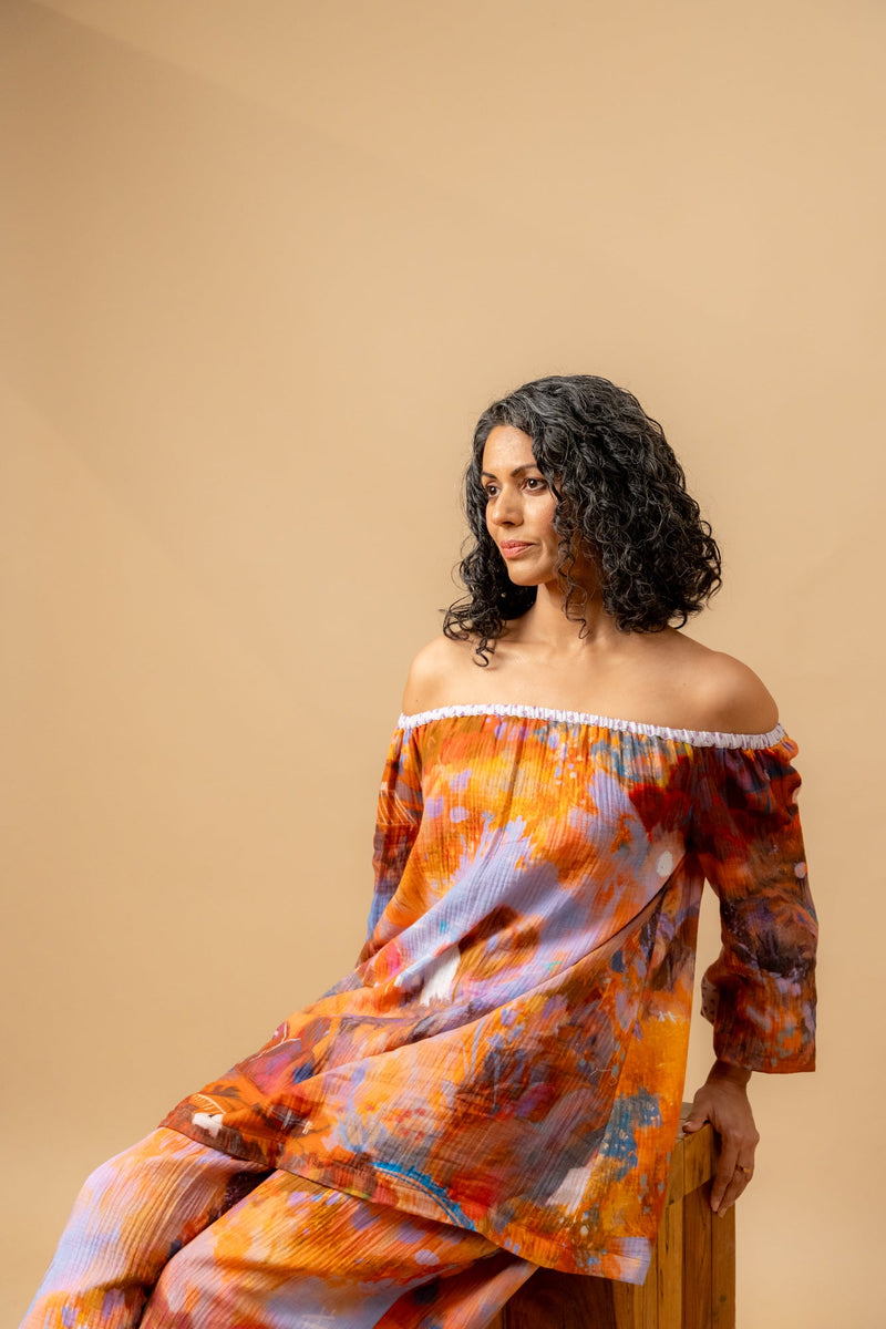 Firefly flicker printed top organic cotton gauge by Doodlage in multi color for women Worldwide