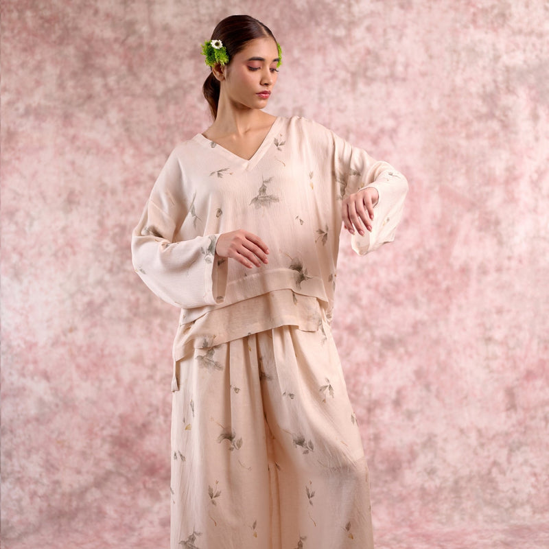 Savanna Printed Top georgette by Doodlage in beige color for women Worldwide