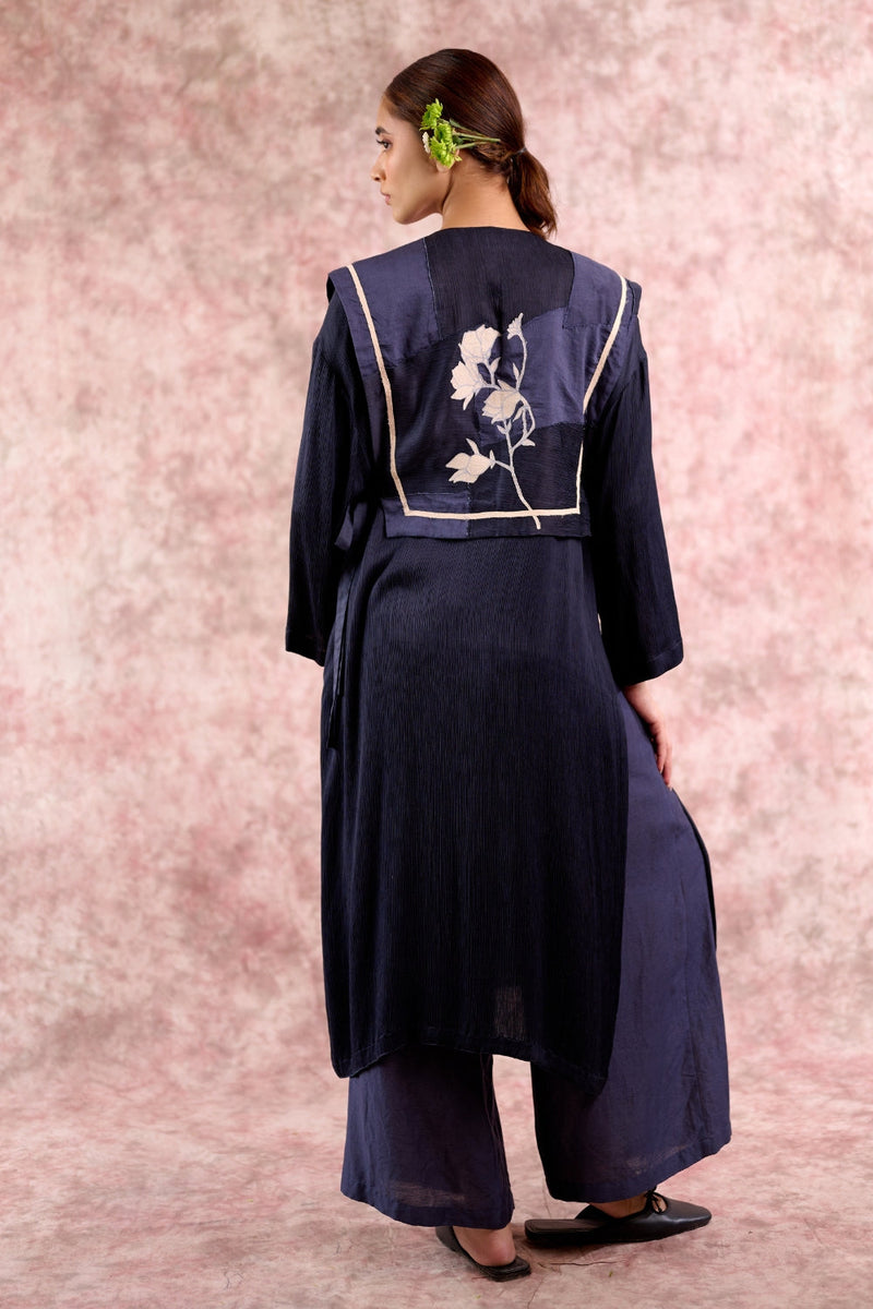 Eclipse Navy Top bemberg muga silk by Doodlage in navy color for women Worldwide