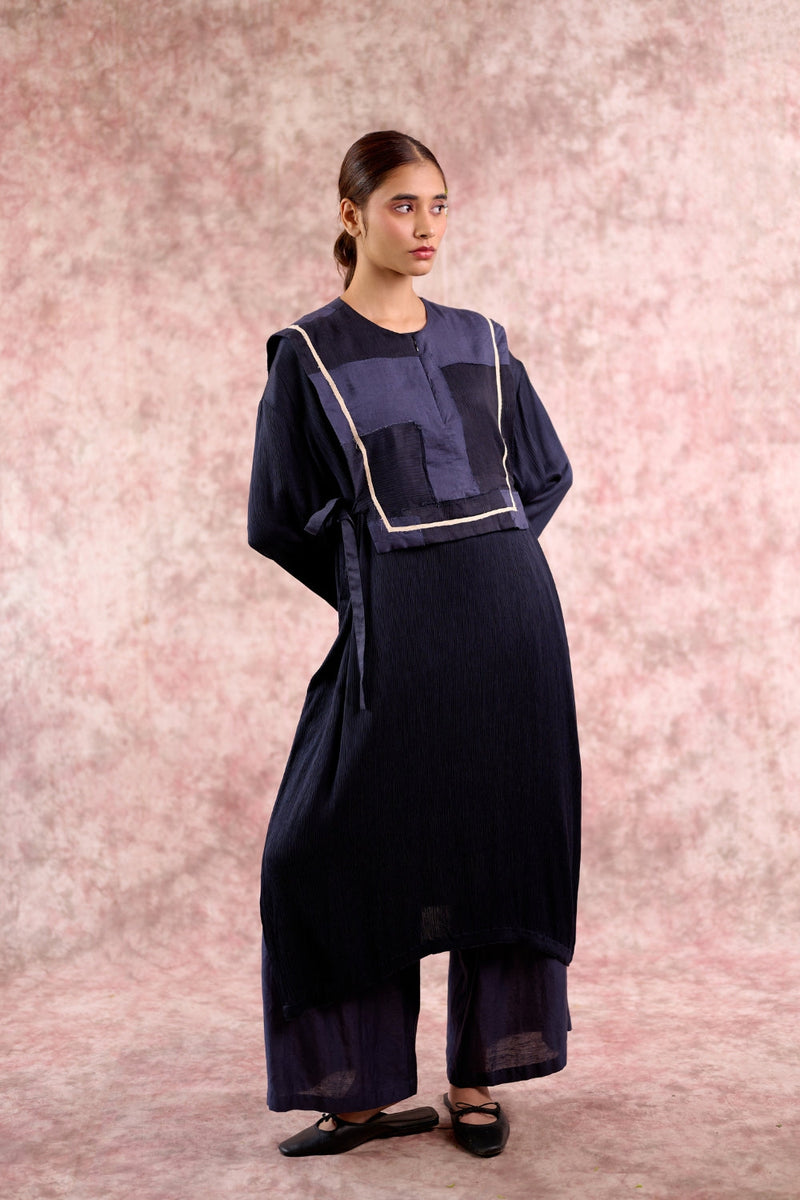 Eclipse Navy Top bemberg muga silk by Doodlage in navy color for women Worldwide