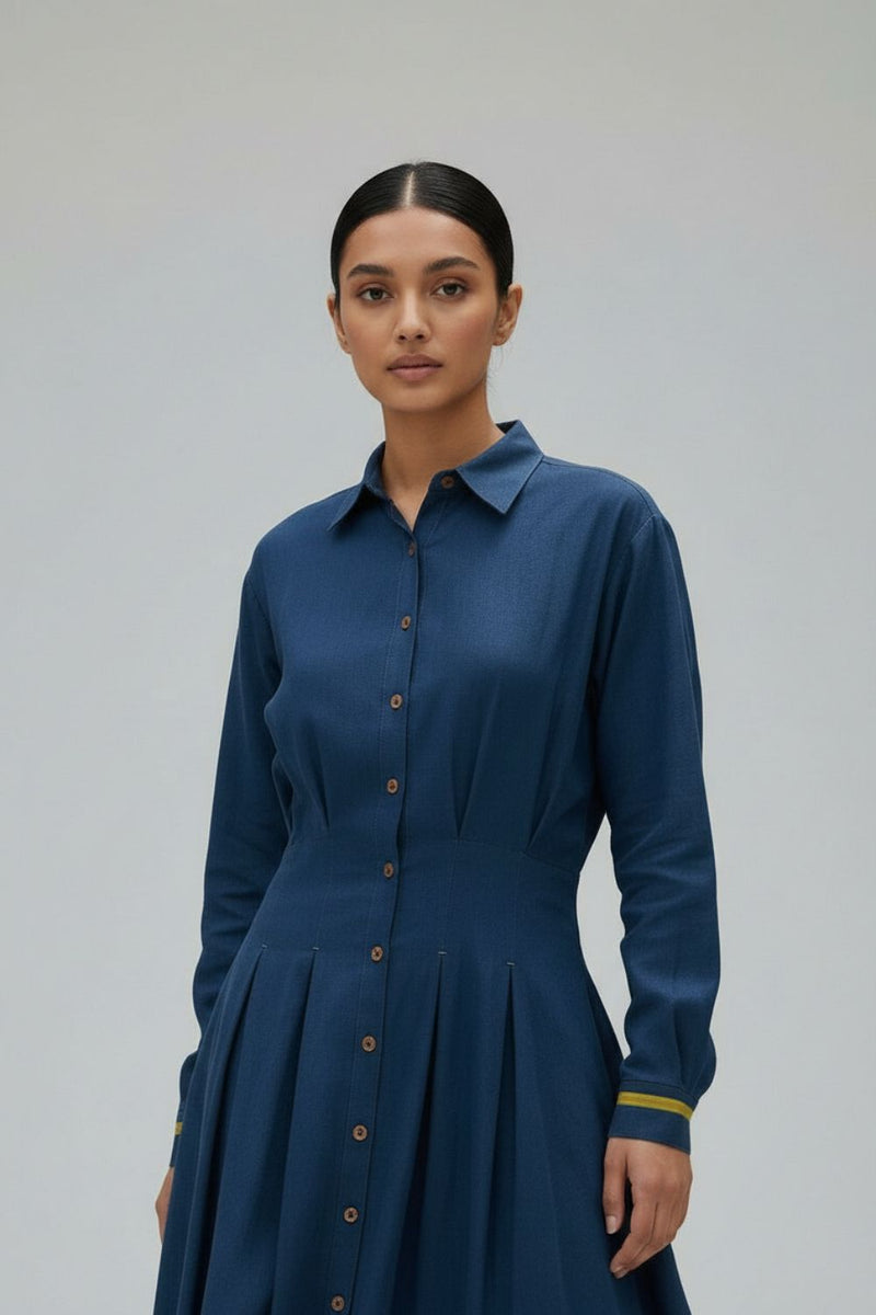 Cecile Midnight Blue Dress upcycled cotton by Doodlage in blue color for women Worldwide