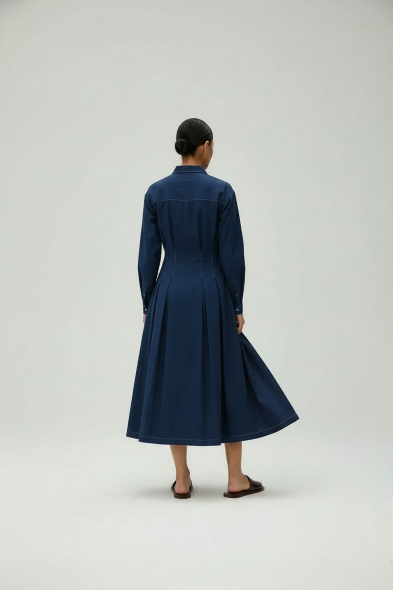 Cecile Midnight Blue Dress upcycled cotton by Doodlage in blue color for women Worldwide