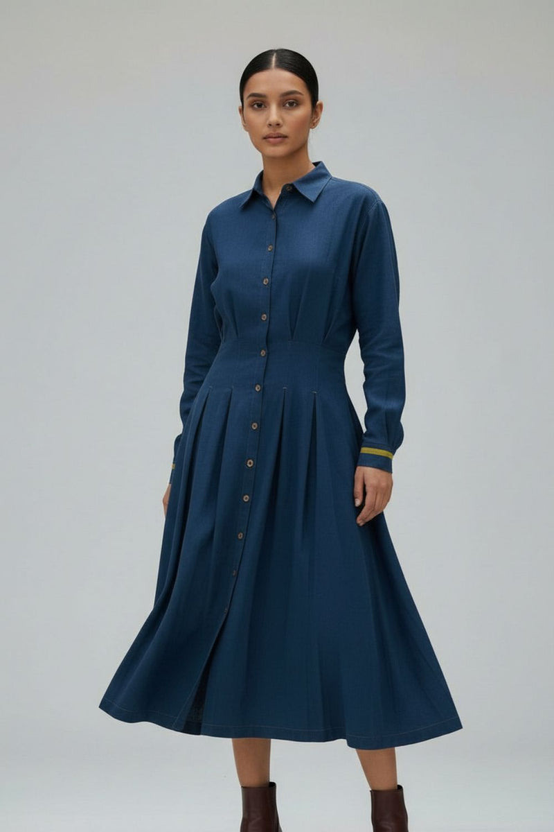 Cecile Midnight Blue Dress upcycled cotton by Doodlage in blue color for women Worldwide