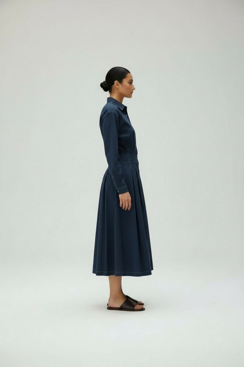 Cecile Midnight Blue Dress upcycled cotton by Doodlage in blue color for women Worldwide