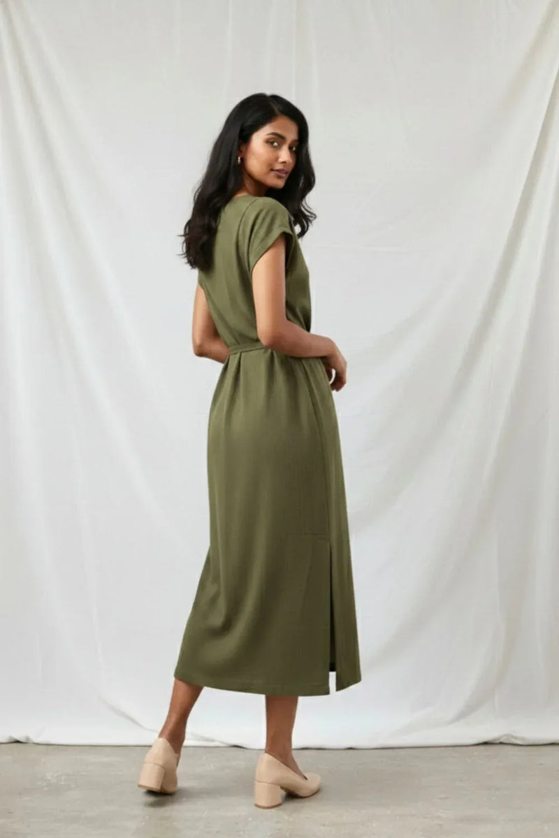 ERNA OLIVE DRESS organic cotton gauge by Doodlage in olive color for women Worldwide