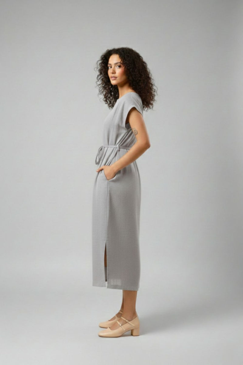 ERNA GREY DRESS organic cotton gauge by Doodlage in grey color for women Worldwide