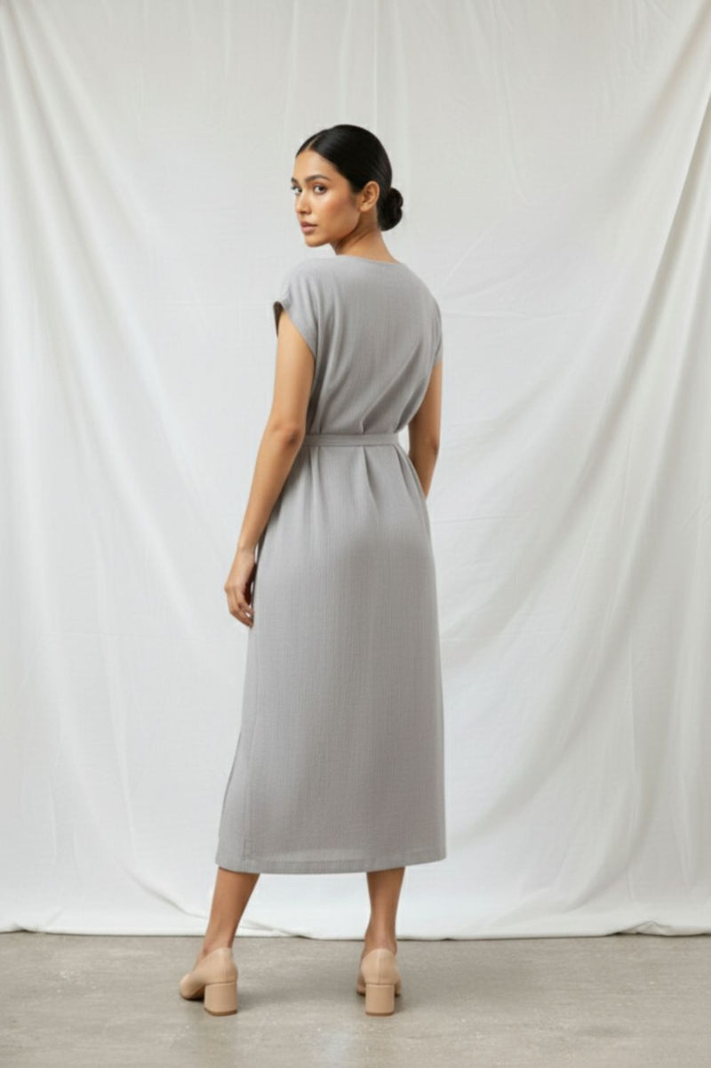 ERNA GREY DRESS organic cotton gauge by Doodlage in grey color for women Worldwide