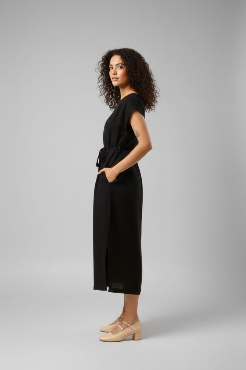 ERNA BLACK DRESS organic cotton gauge by Doodlage in black color for women Worldwide