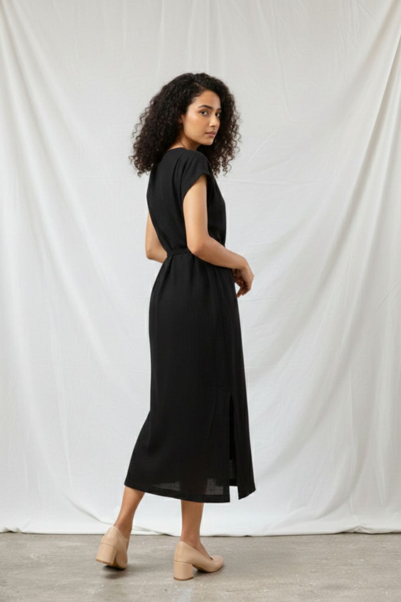 ERNA BLACK DRESS organic cotton gauge by Doodlage in black color for women Worldwide