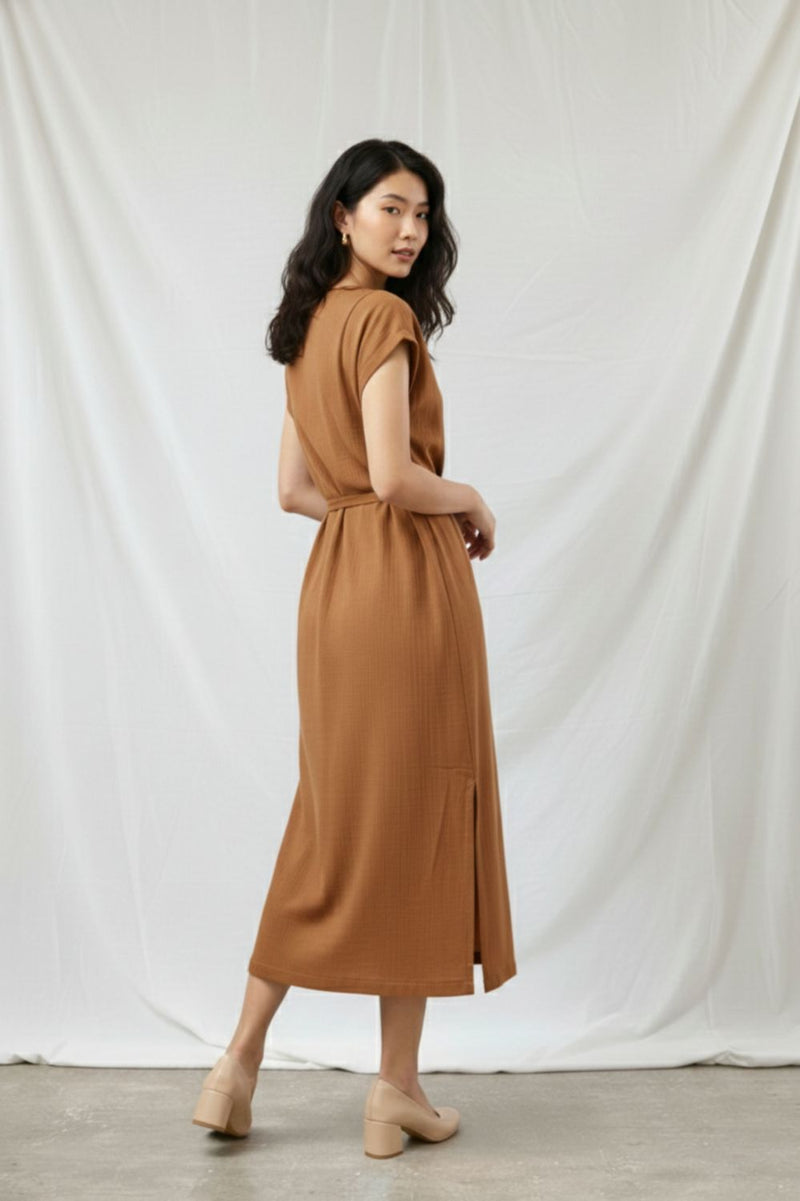 ERNA BEIGE DRESS organic cotton gauge by Doodlage in beige color for women Worldwide