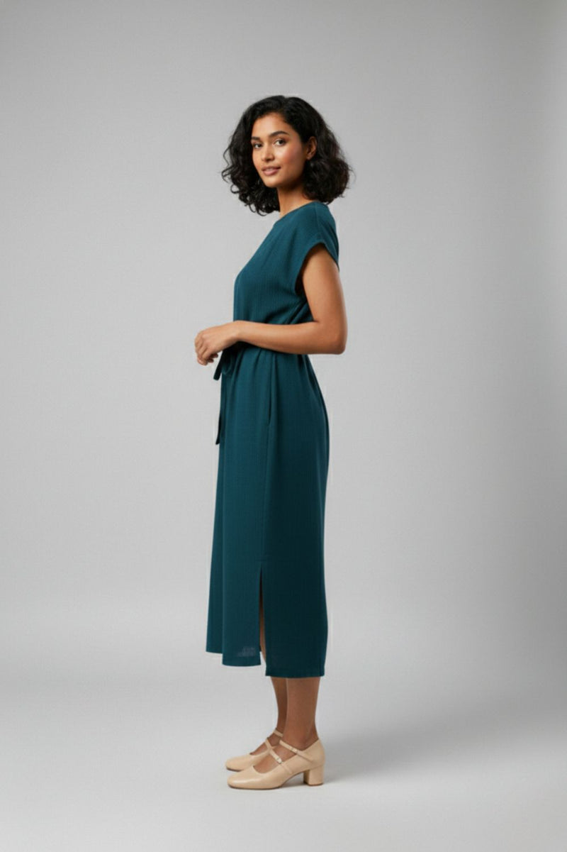 ERNA MIDNIGHT BLUE DRESS organic cotton gauge by Doodlage in blue color for women Worldwide