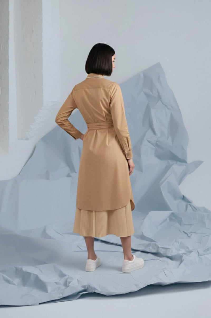 THEA BEIGE SHIRT DRESS poplin by Doodlage in beige color for women Worldwide