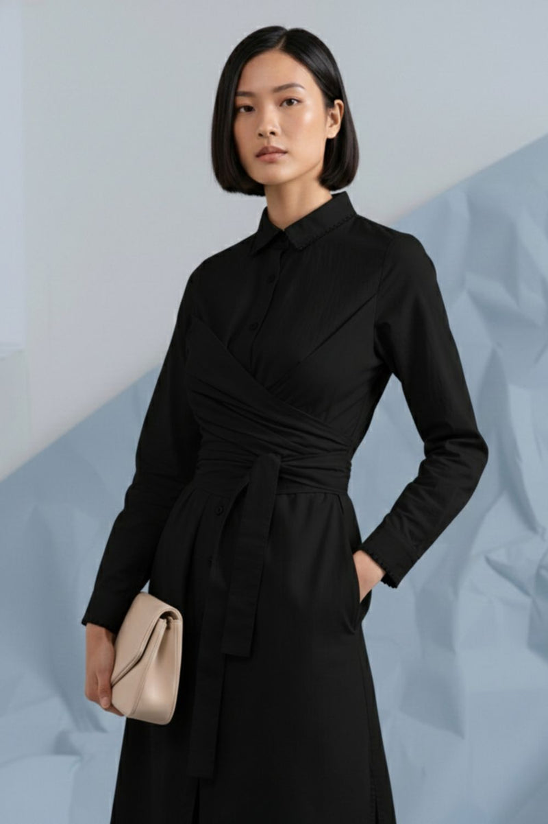 THEA BLACK SHIRT DRESS poplin by Doodlage in black color for women Worldwide