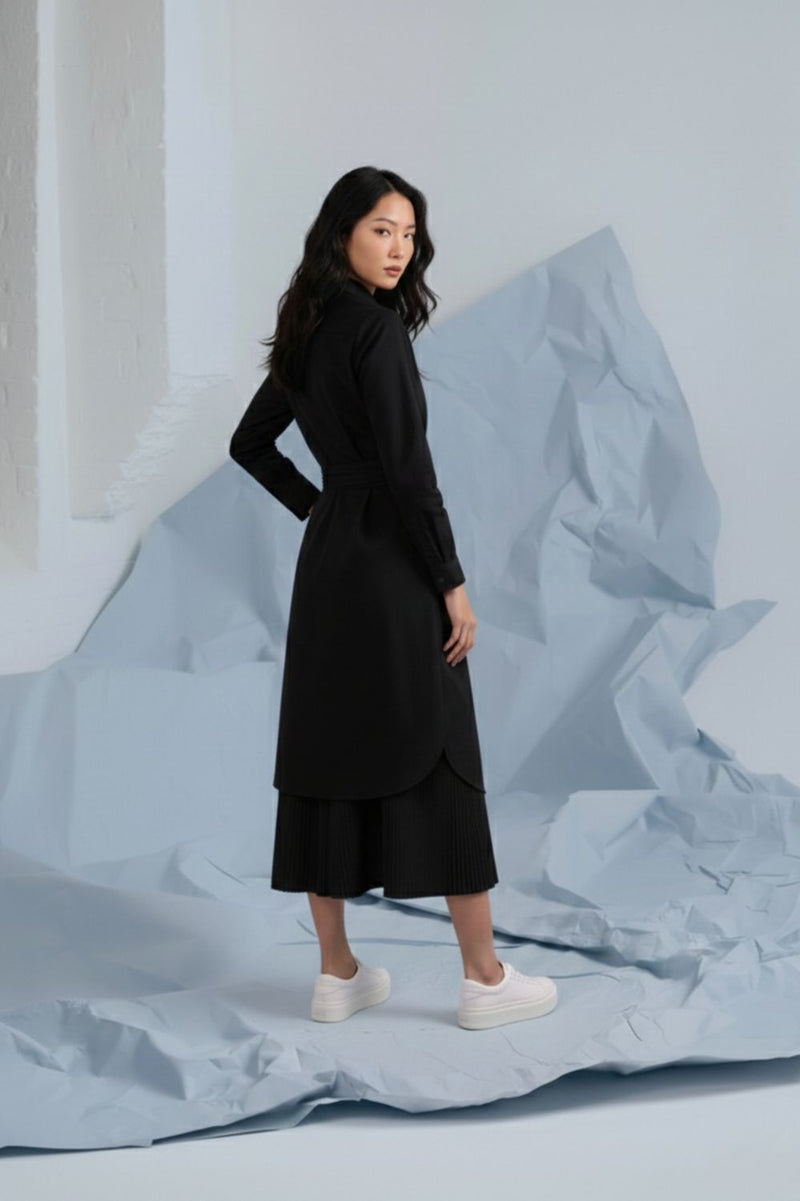 THEA BLACK SHIRT DRESS poplin by Doodlage in black color for women Worldwide