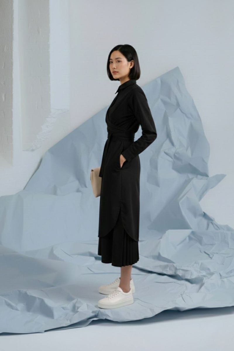 THEA BLACK SHIRT DRESS poplin by Doodlage in black color for women Worldwide