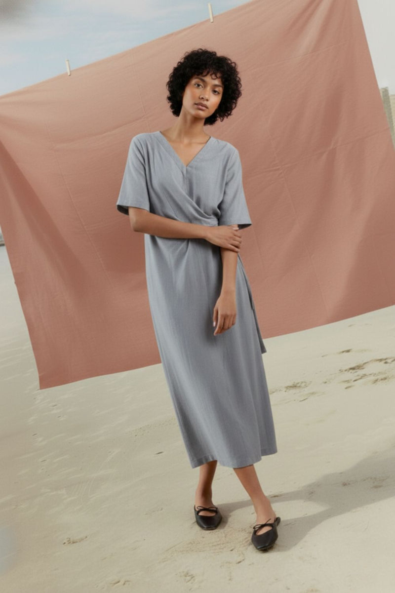 EDEN PALE BLUE DRESS bemberg linen geogette by Doodlage in blue color for women Worldwide