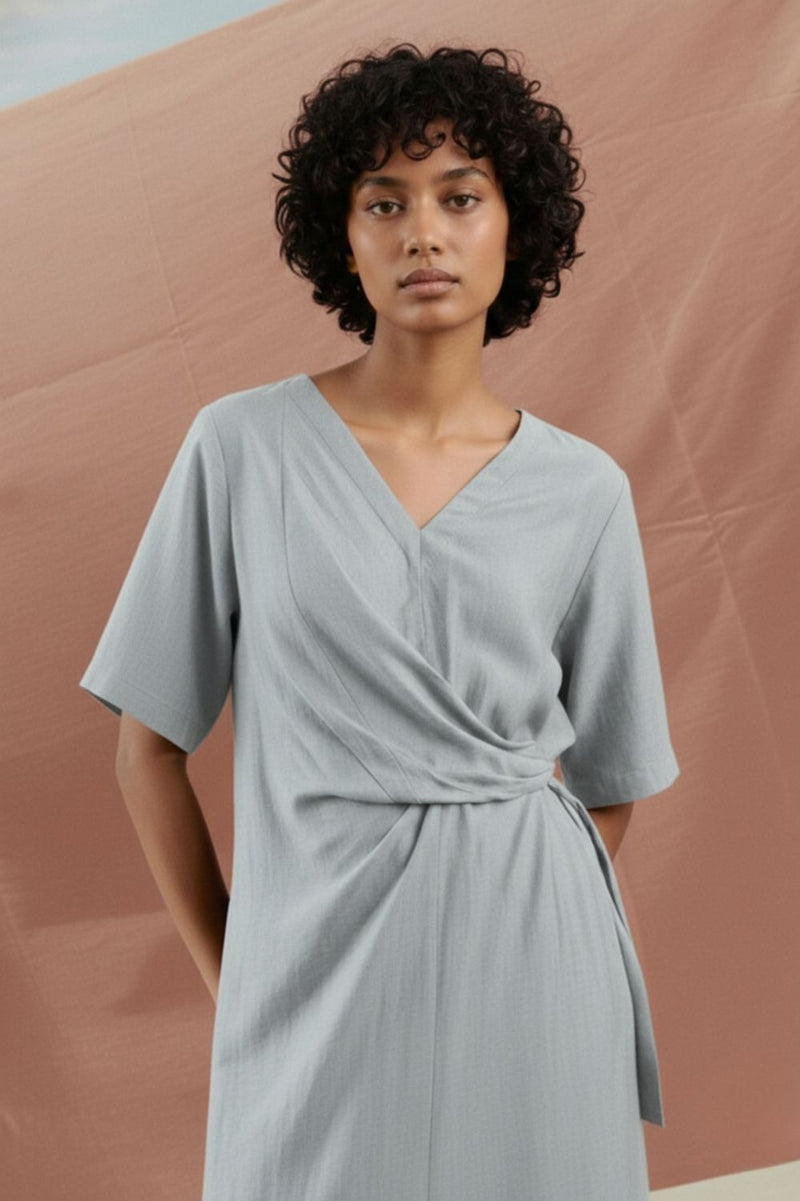 EDEN PALE BLUE DRESS bemberg linen geogette by Doodlage in blue color for women Worldwide