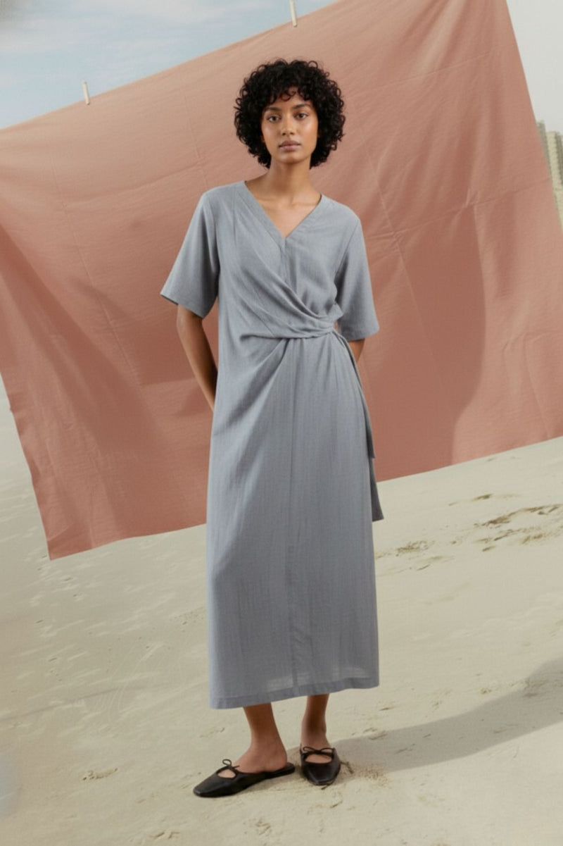 EDEN PALE BLUE DRESS bemberg linen geogette by Doodlage in blue color for women Worldwide