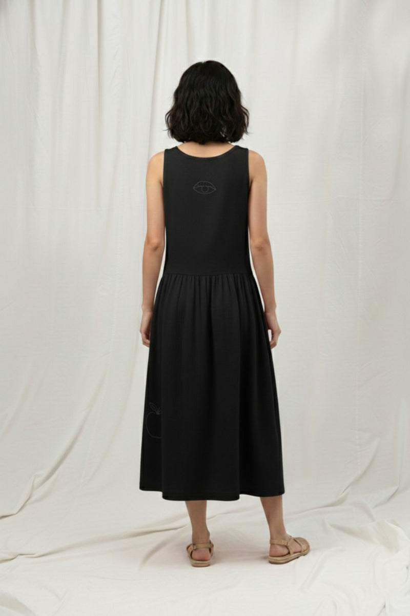 SUSAN BLACK DRESS organic cotton gauge by Doodlage in black color for women Worldwide
