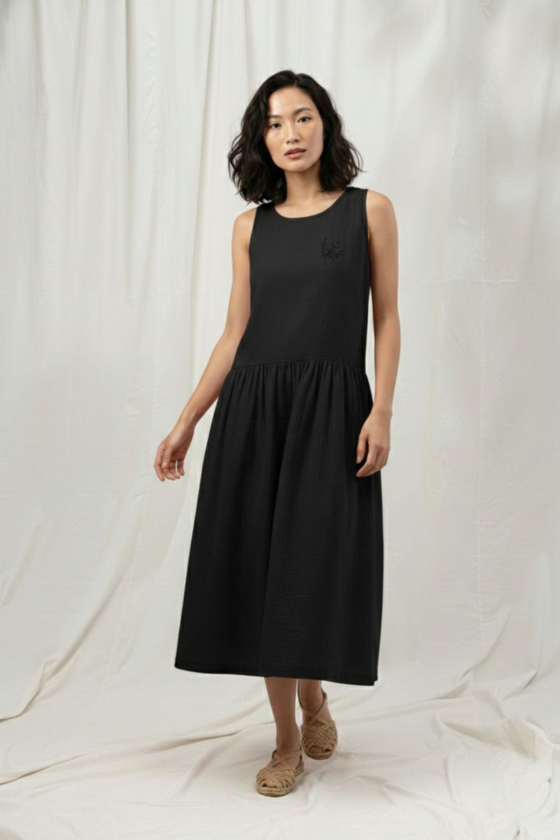 SUSAN BLACK DRESS organic cotton gauge by Doodlage in black color for women Worldwide