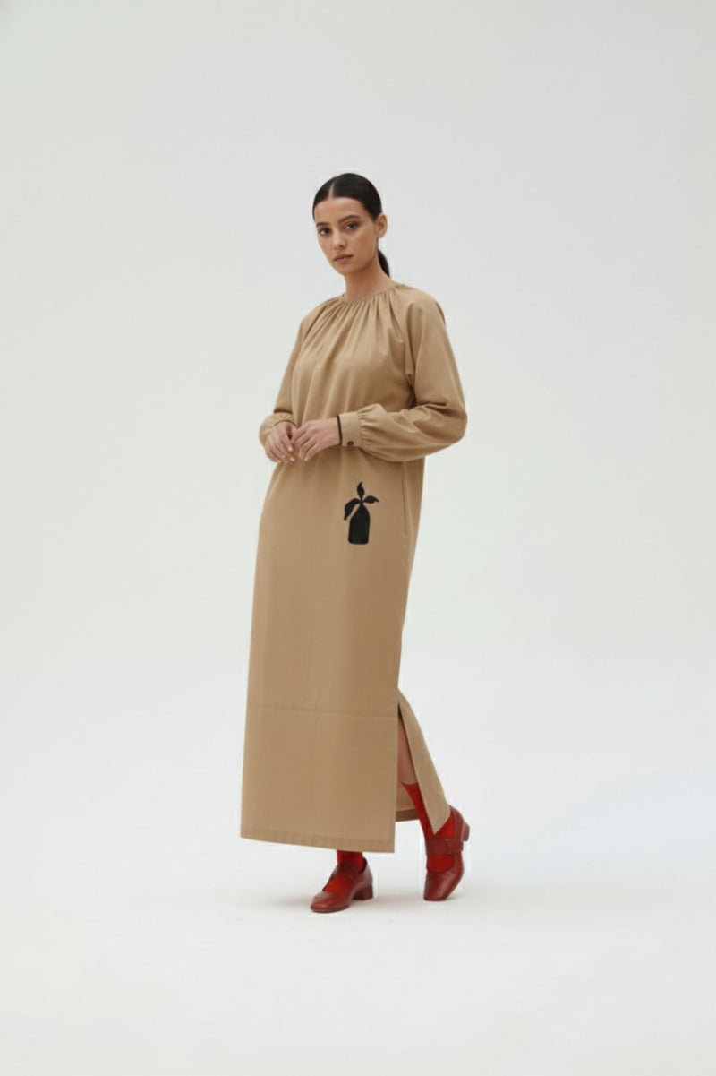 ASTRID BEIGE DRESS upcycled cotton by Doodlage in beige color for women Worldwide