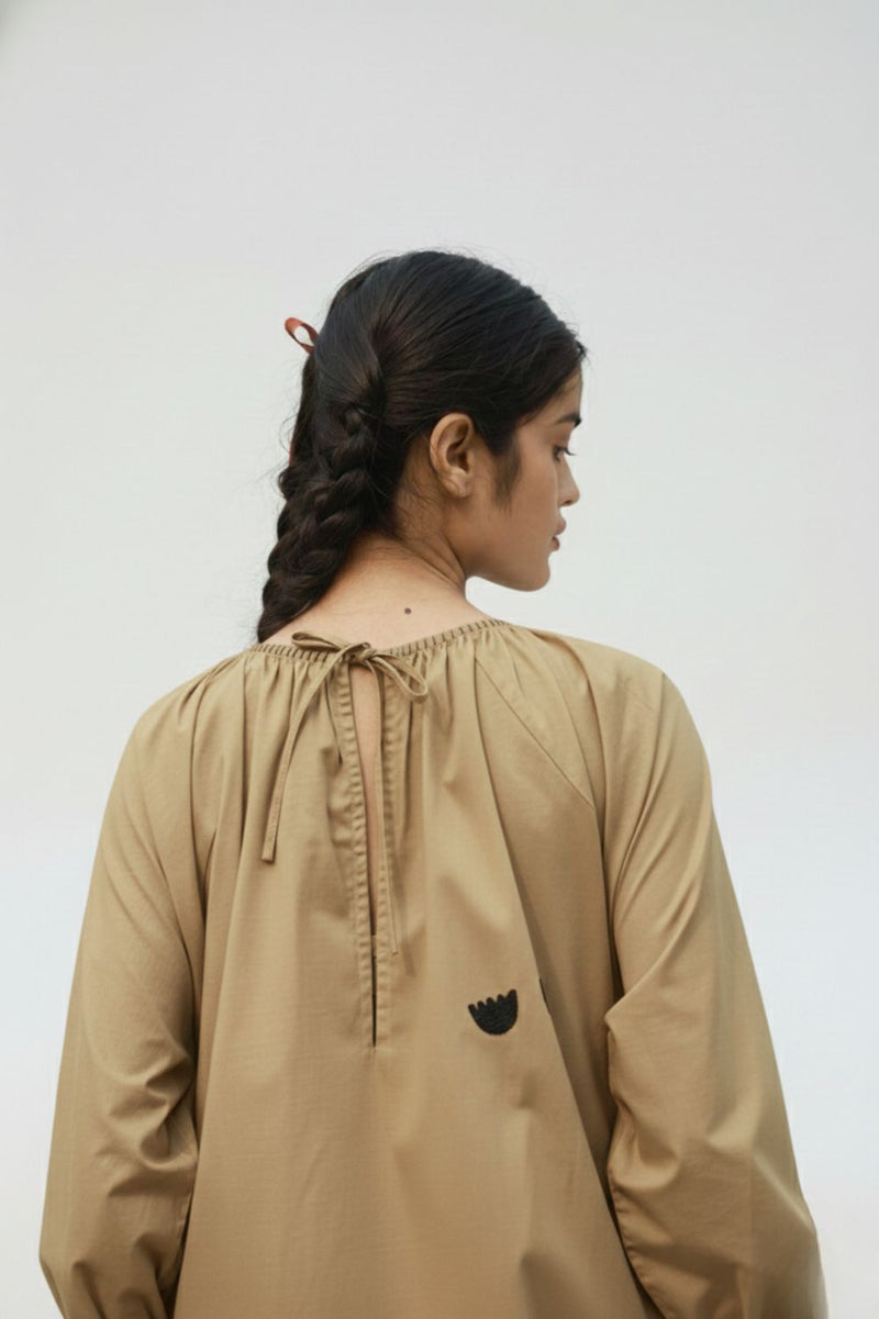 ASTRID BEIGE DRESS upcycled cotton by Doodlage in beige color for women Worldwide