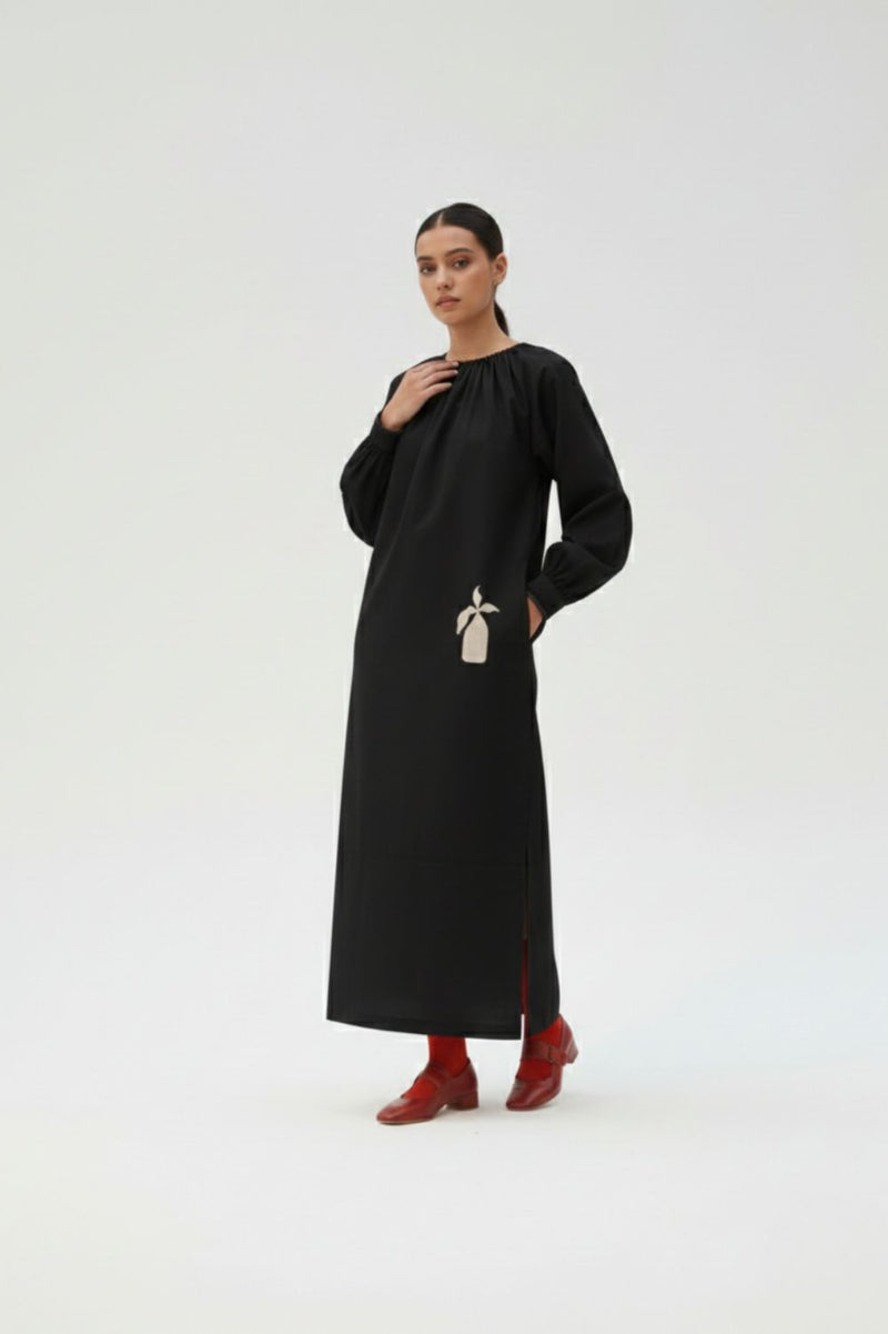 ASTRID BLACK DRESS upcycled cotton by Doodlage in black color for women Worldwide