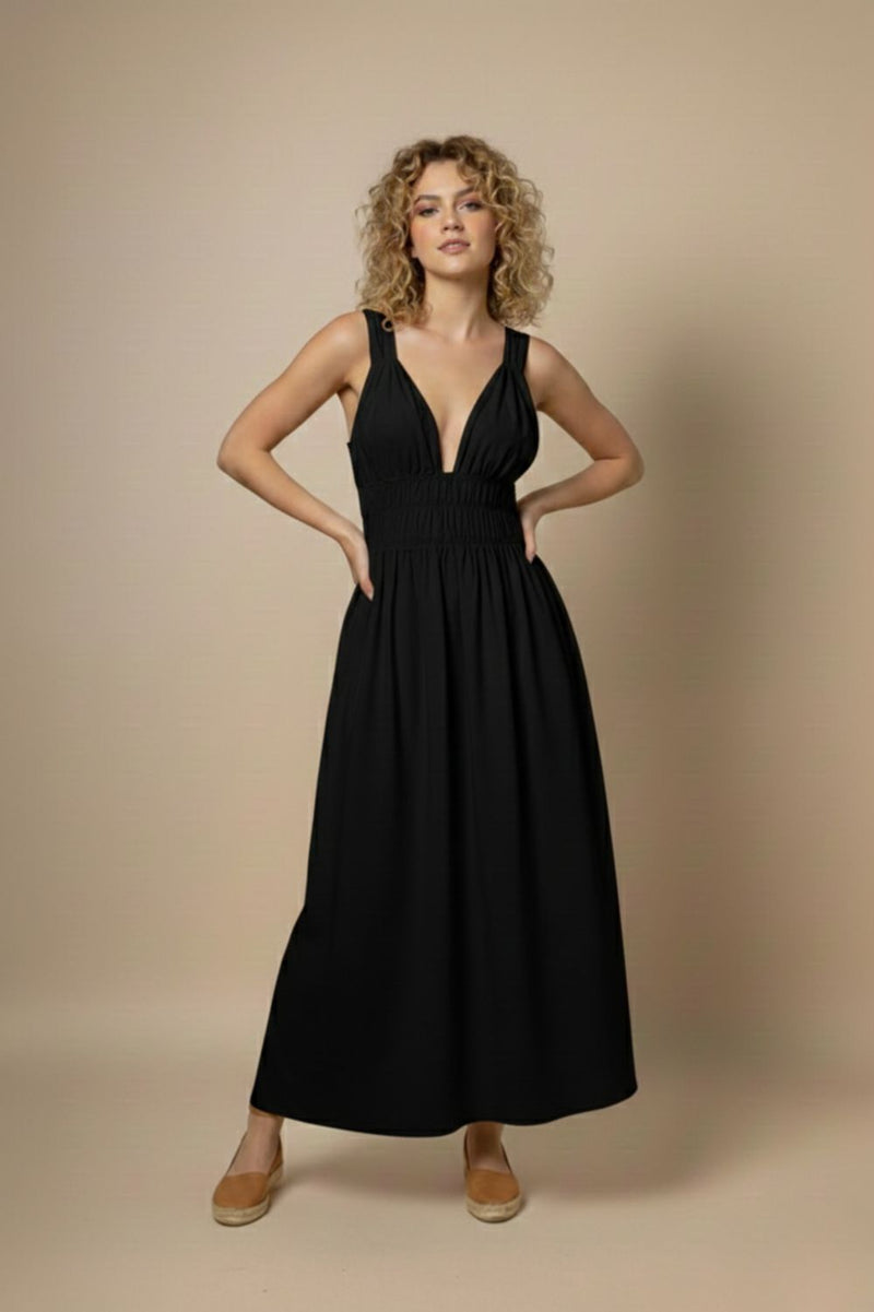 AUGUST BLACK DRESS upcycled cotton by Doodlage in black color for women Worldwide