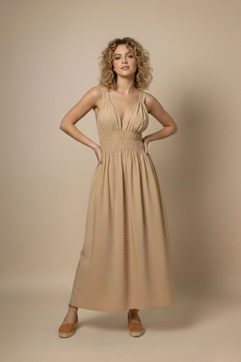 AUGUST BEIGE DRESS upcycled cotton by Doodlage in beige color for women Worldwide