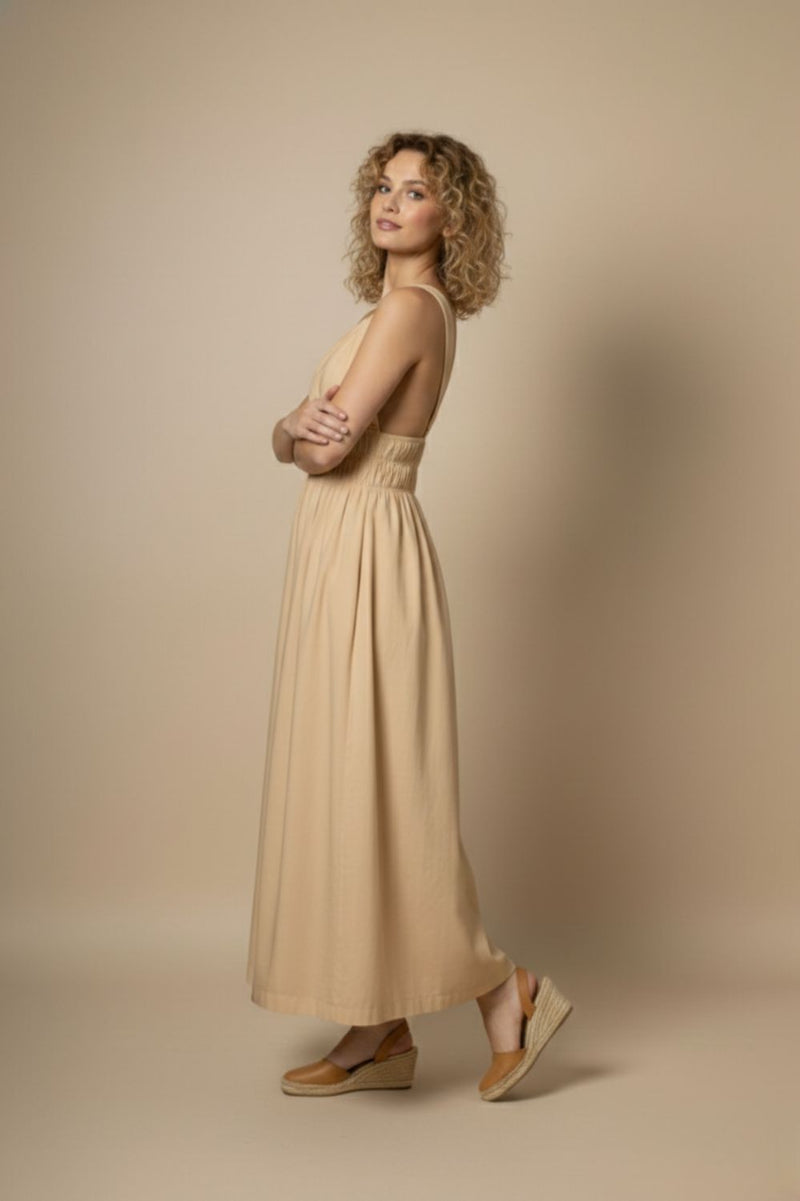 AUGUST BEIGE DRESS upcycled cotton by Doodlage in beige color for women Worldwide