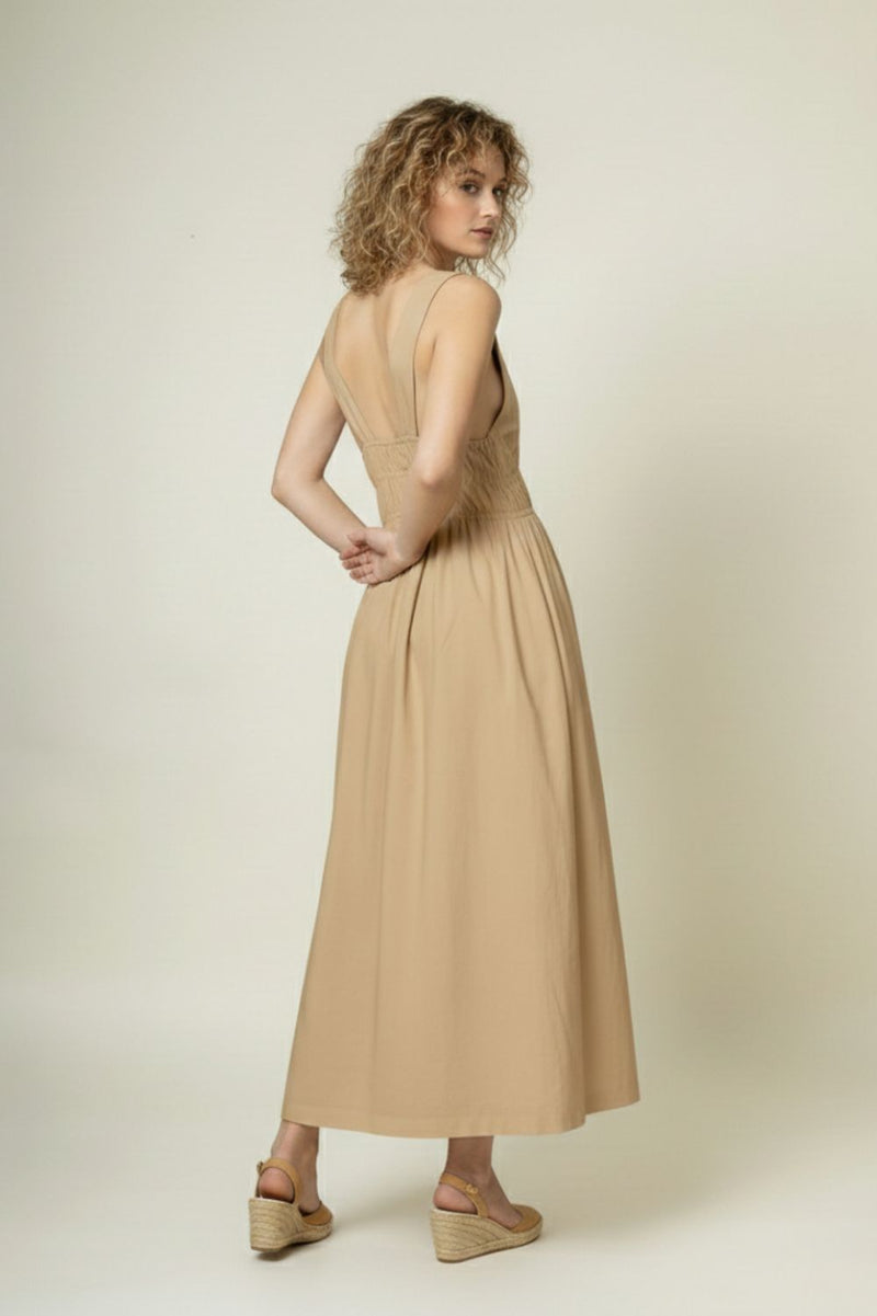 AUGUST BEIGE DRESS upcycled cotton by Doodlage in beige color for women Worldwide