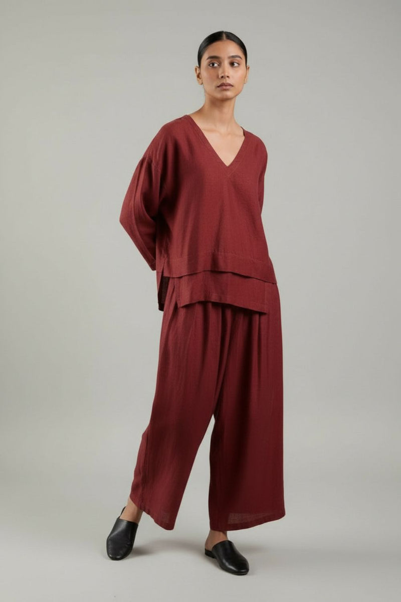 Aurora Maroon Pants linen by Doodlage for women Worldwide