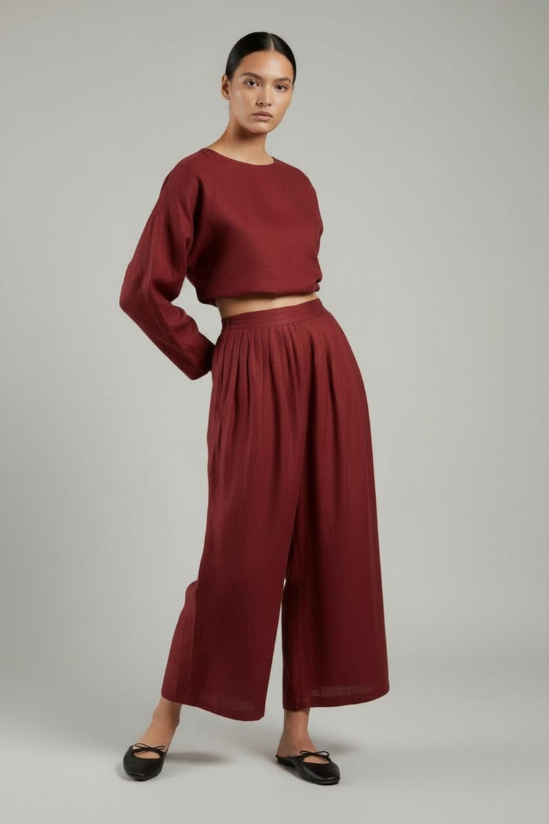 Aurora Maroon Pants linen by Doodlage for women Worldwide