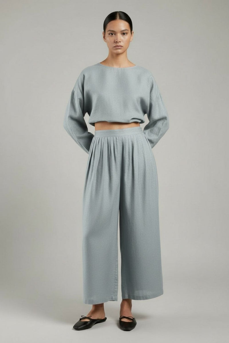 Aurora Grey Pants linen by Doodlage in grey color for women Worldwide