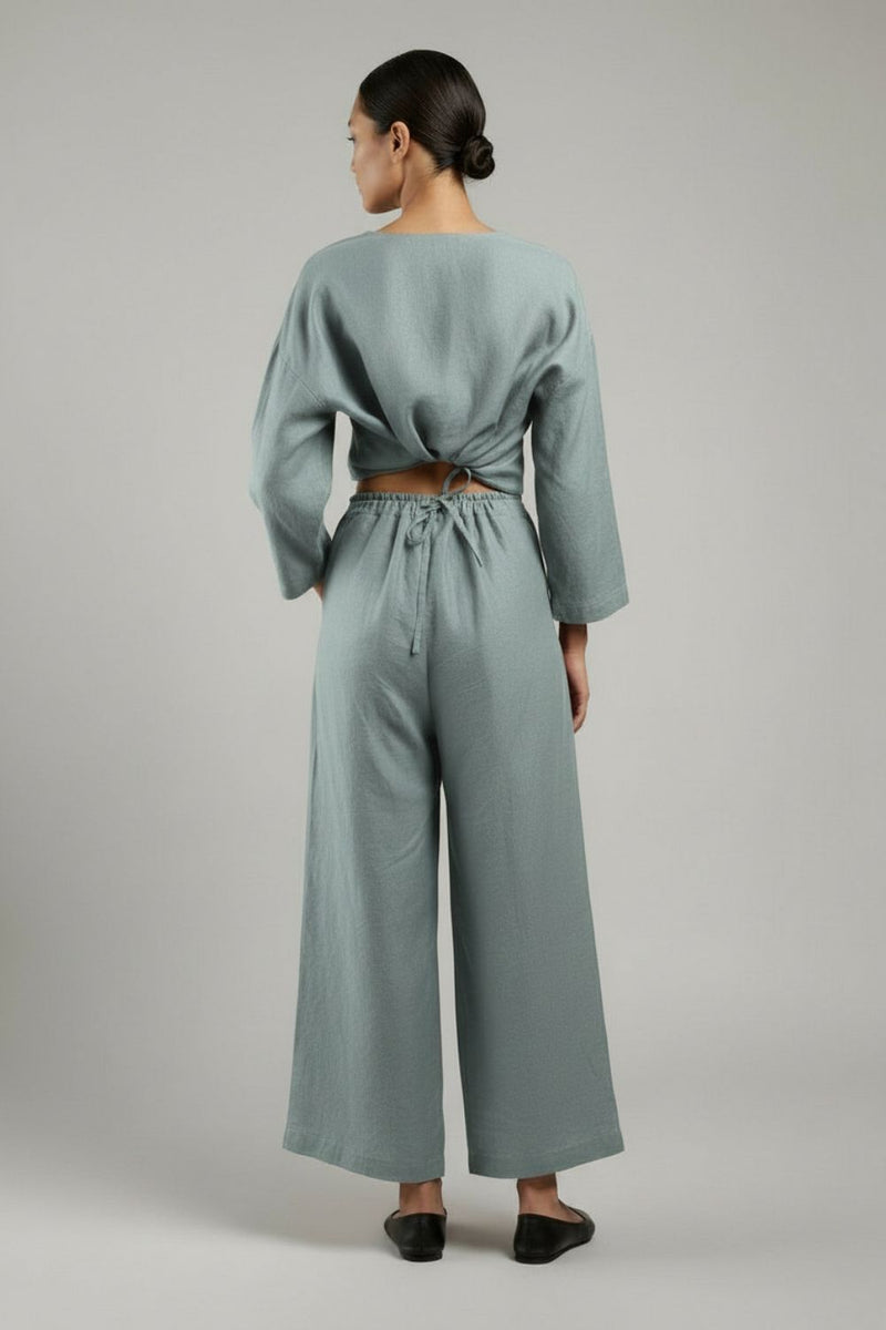 Aurora Grey Pants linen by Doodlage in grey color for women Worldwide