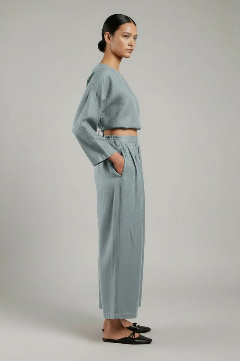 Aurora Grey Pants linen by Doodlage in grey color for women Worldwide