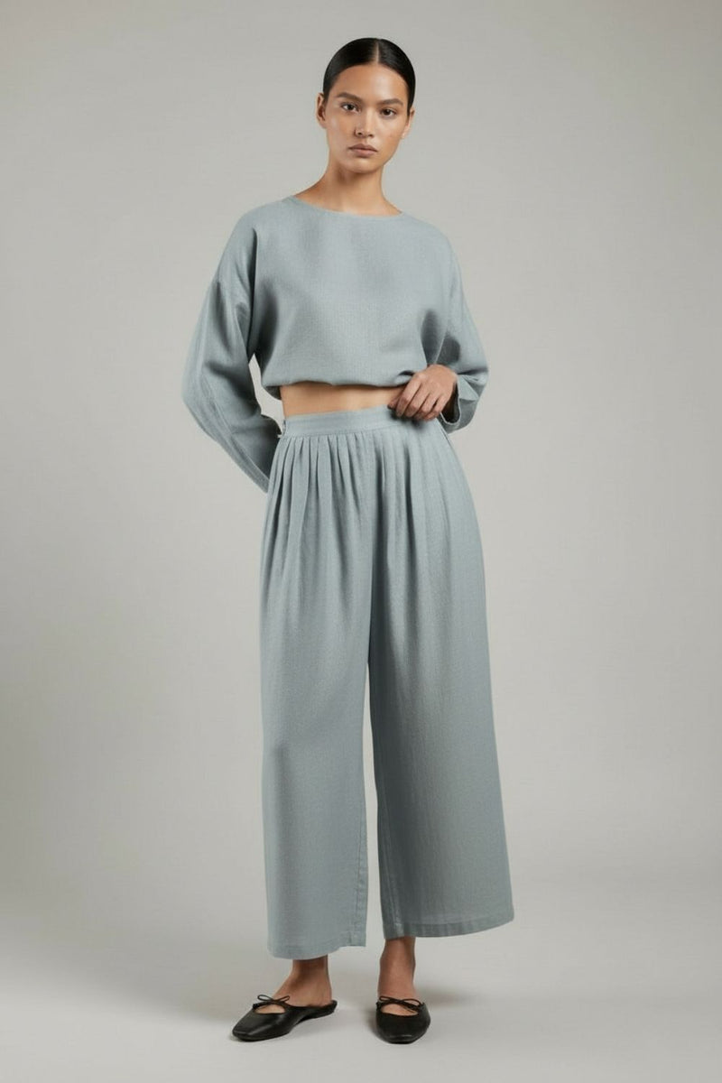 Aurora Grey Pants linen by Doodlage in grey color for women Worldwide